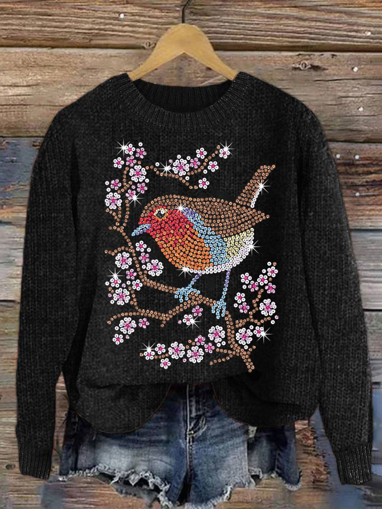 Birds & Flowers Sequin Cozy Knit Sweater