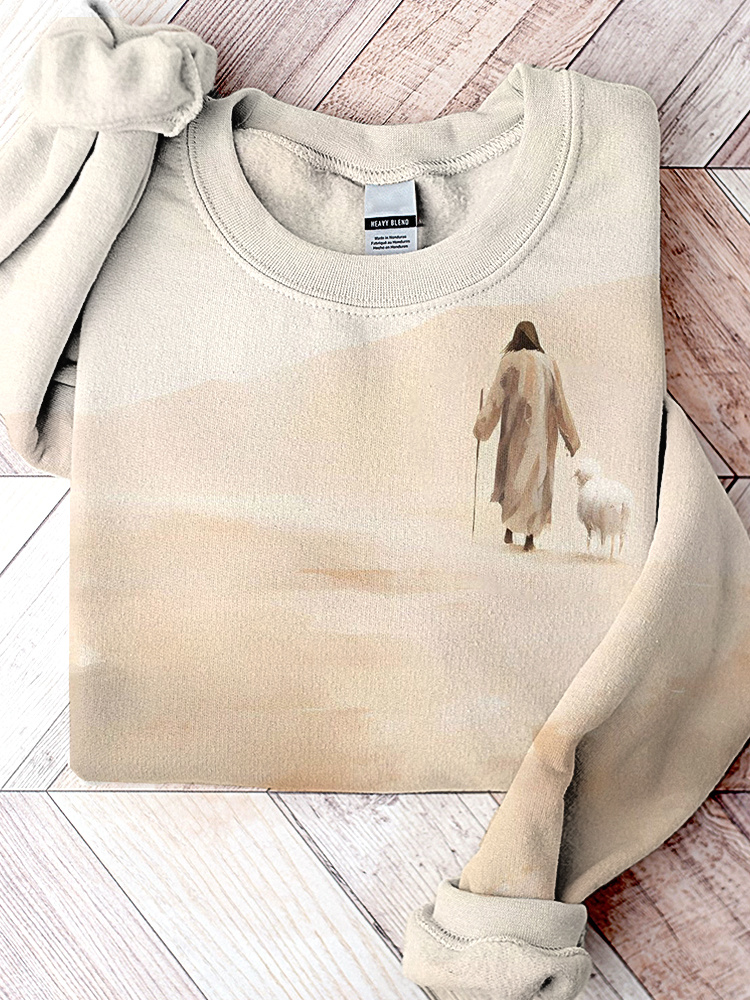 Jesus Lamb Art Painting Print Cozy Sweatshirt