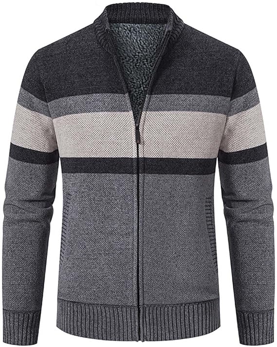 Men's Stand Collar Lined Fleece Knitted Cardigan