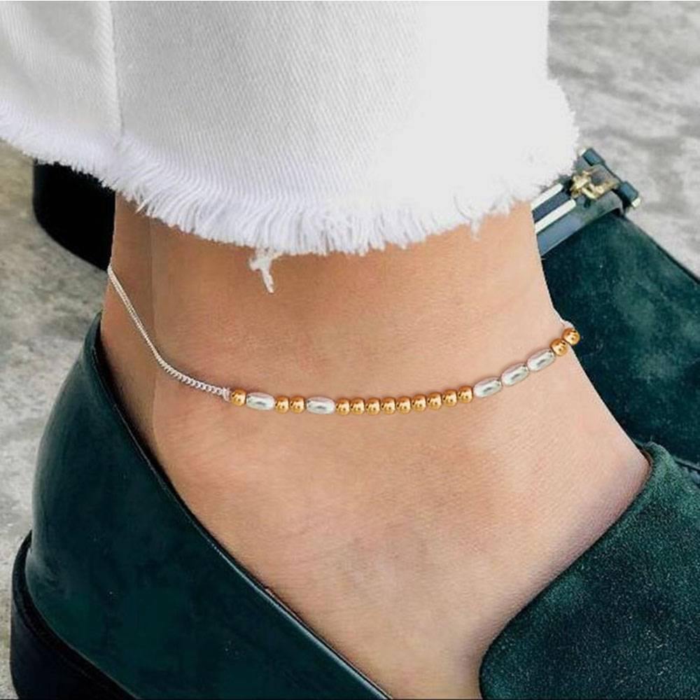 Beaded Anklet, Thin Anklet Rose Gold
