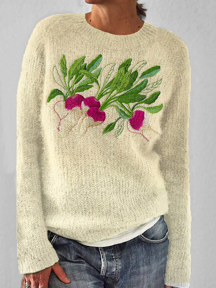 Radish Pattern Cozy Knit Sweater