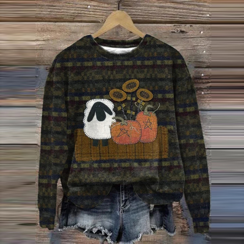 Women's Animal Sheep Casual Patch Print Long Sleeve Sweatshirt