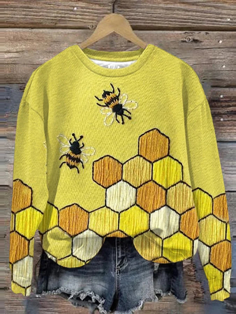 Women's Bee Print Casual Sweatshirt