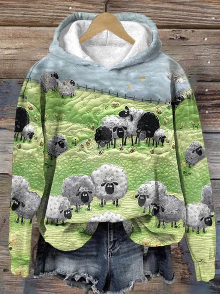 Women's Animal Sheep Art Casual Print Long Sleeve Hoodie