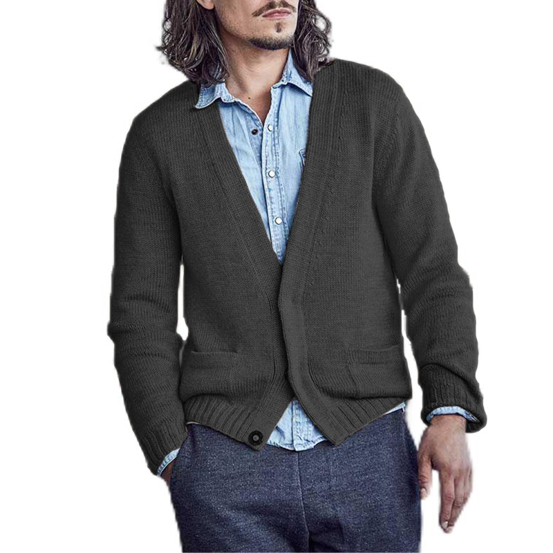 Men's Cotton Knitted Cardigan Long Sleeve Sweater