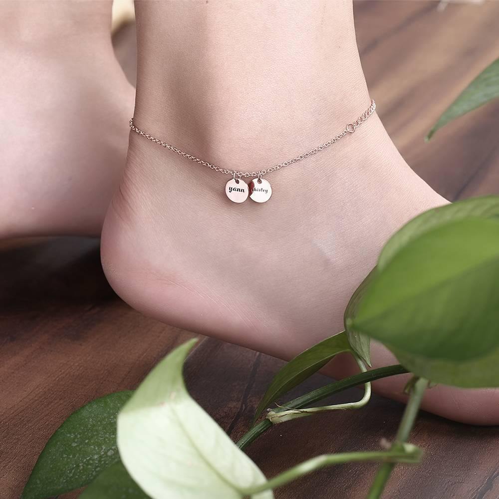 Engraved Two Coins Anklet Rose Gold Plated Silver