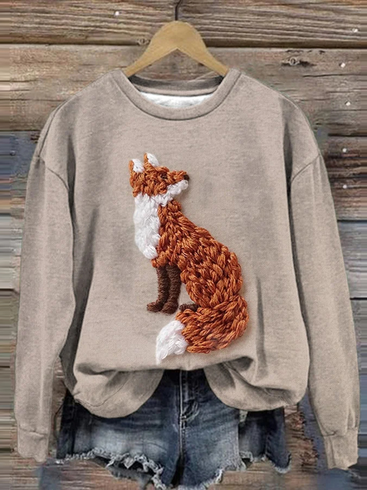 Women's Fox Print Long Sleeve Sweatshirt