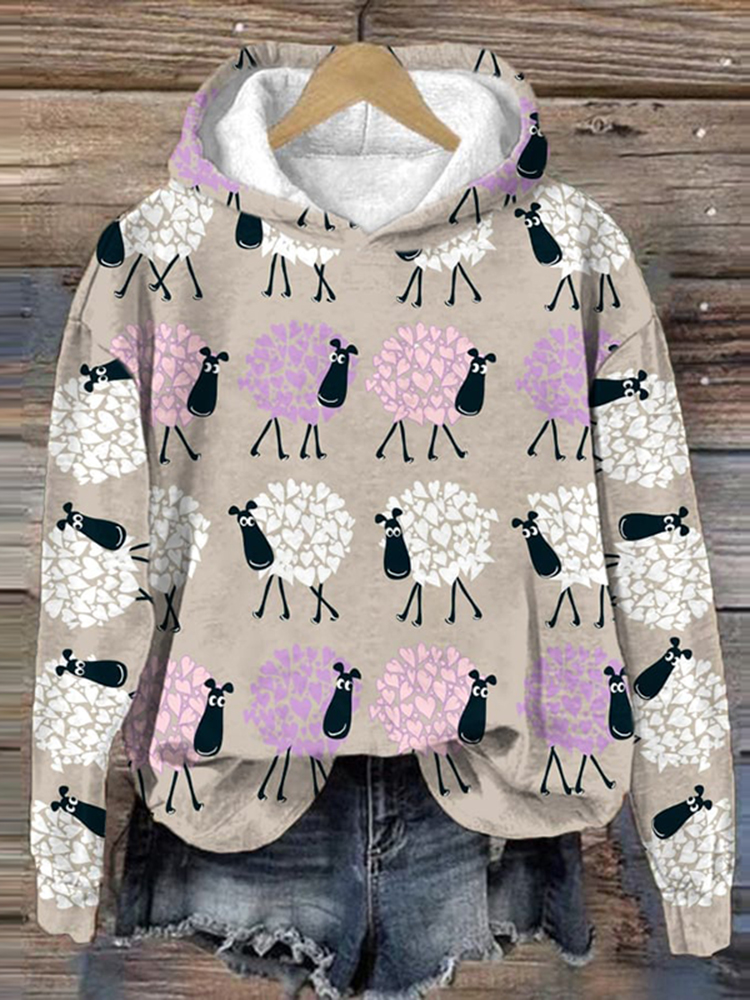 Cute Plush Sheep Pattern Print Comfortable Hoodie