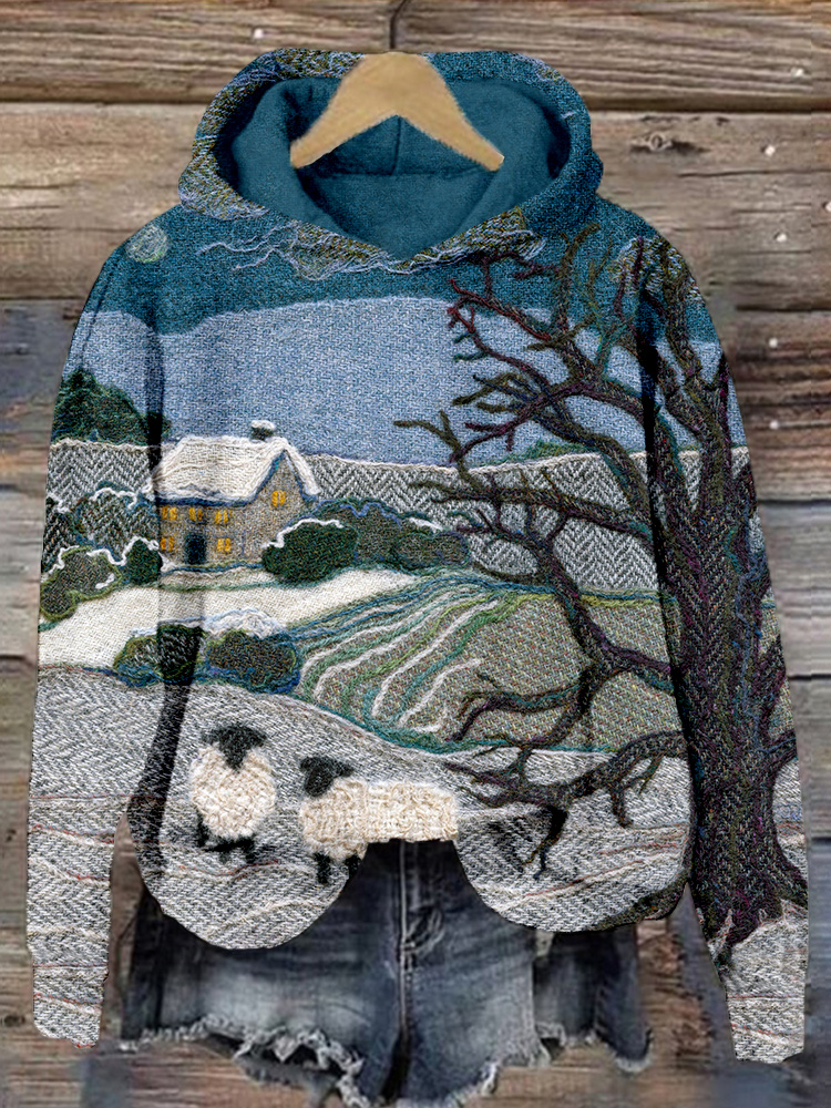 Snowy Sheep Felt Art Christmas Cozy Hoodie