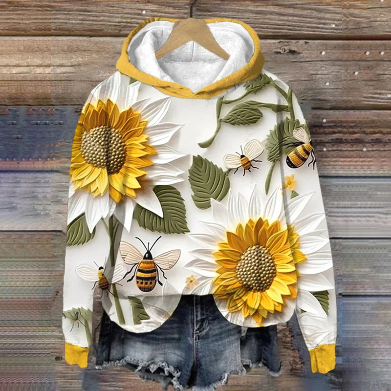 Women's Bee Casual Printed Long Sleeve Hoodie
