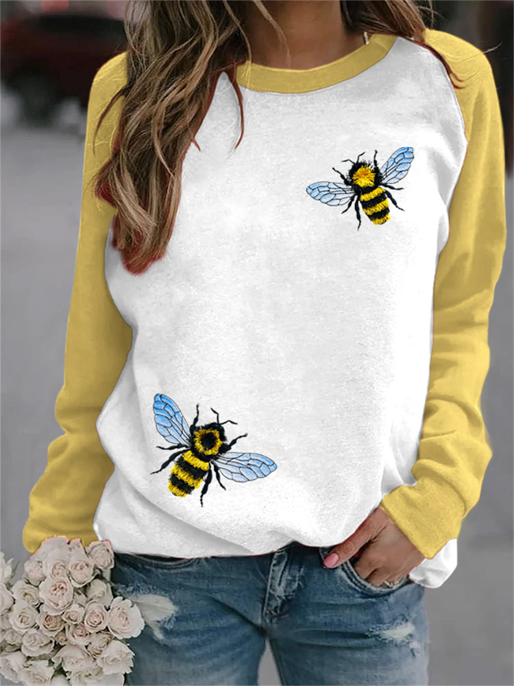 Fringed Bee Cute Honeybee Insect Embroidery Sweatshirt