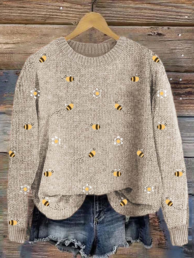Vintage Bee And Floral Art Cozy Knit Sweater