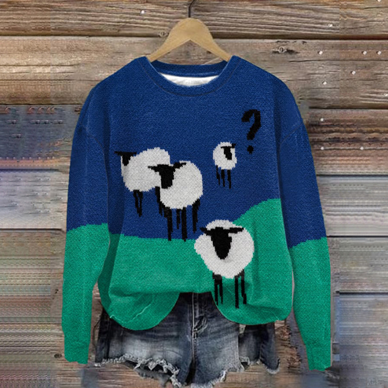 Sheep Print Casual Crew Neck Sweatshirt
