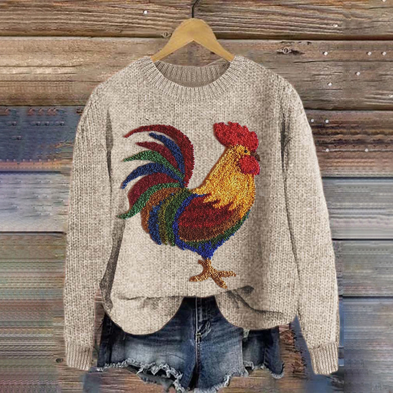 Chicken Cute Pattern Crew Neck Cozy Knit Sweater