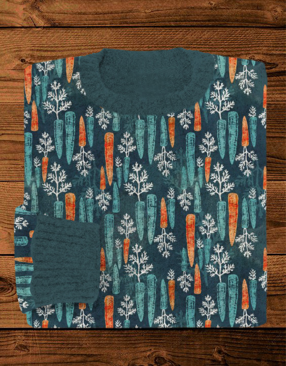 Watercolor Carrot Graphic Comfy Knit Sweater