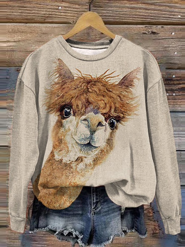 Cute Alpaca Print Casual Sweatshirt