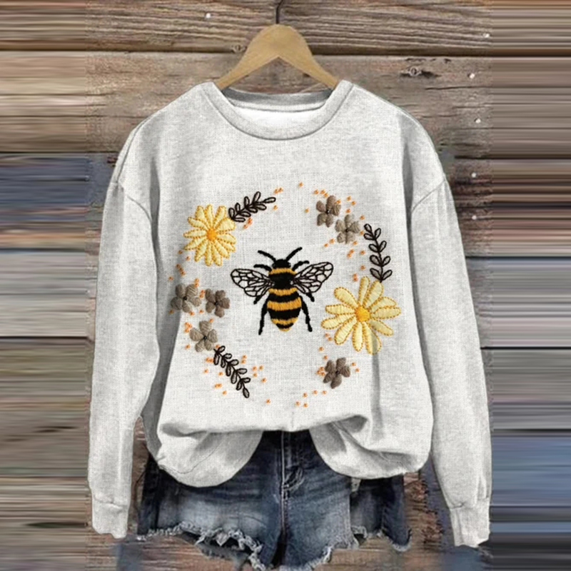 Women's Bee Print Round Neck Sweatshirt