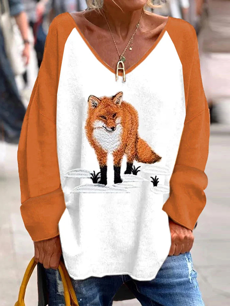 Women's Fox Print V-Neck T-Shirt