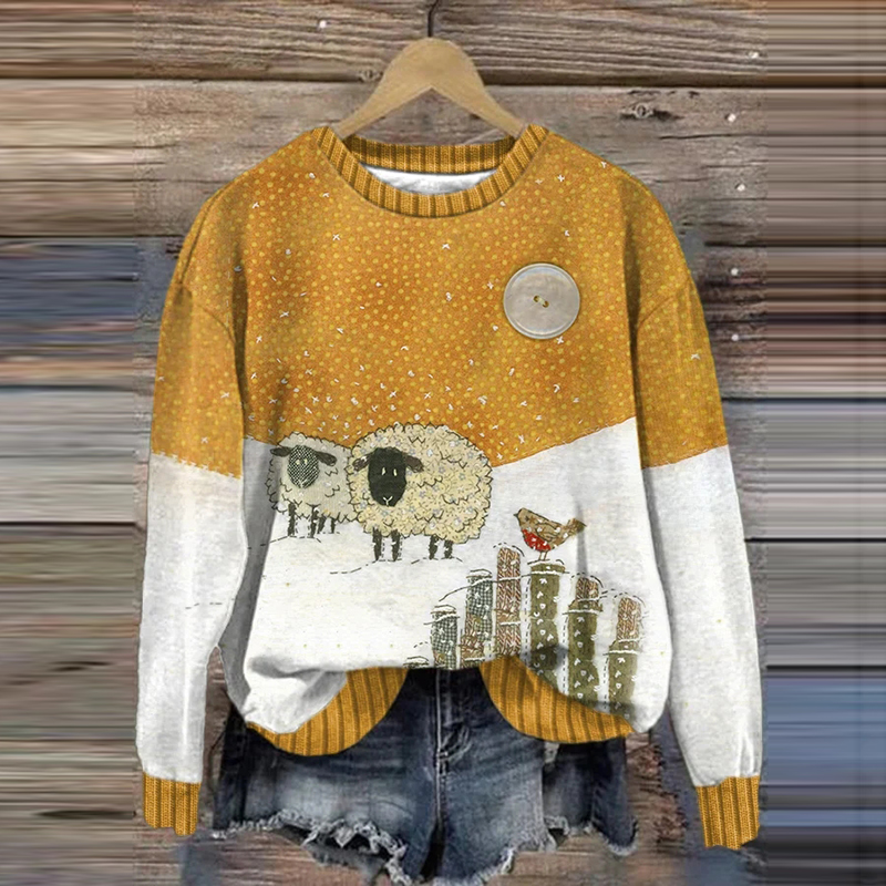 Women's Animal Sheep Comfort Print Casual Sweatshirt