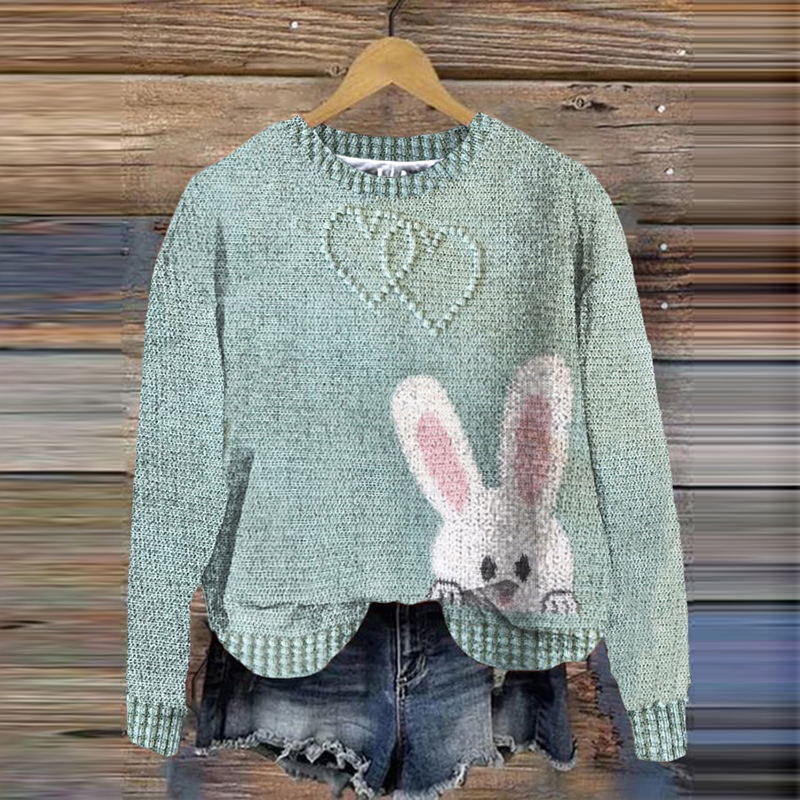 Cute Bunny Print Knitted Sweater