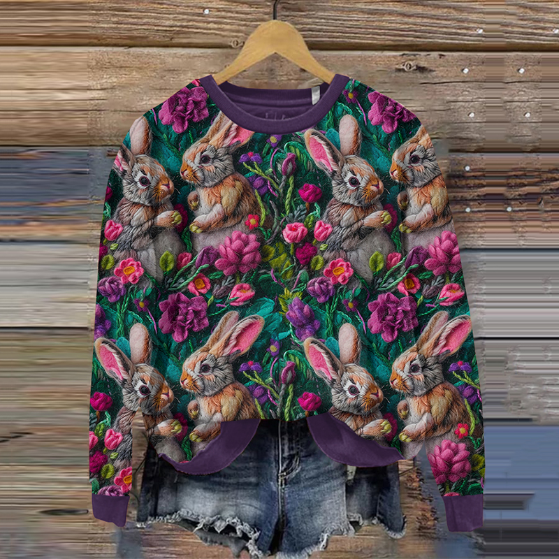 Women's Funny Bunny Print Casual Sweatshirt