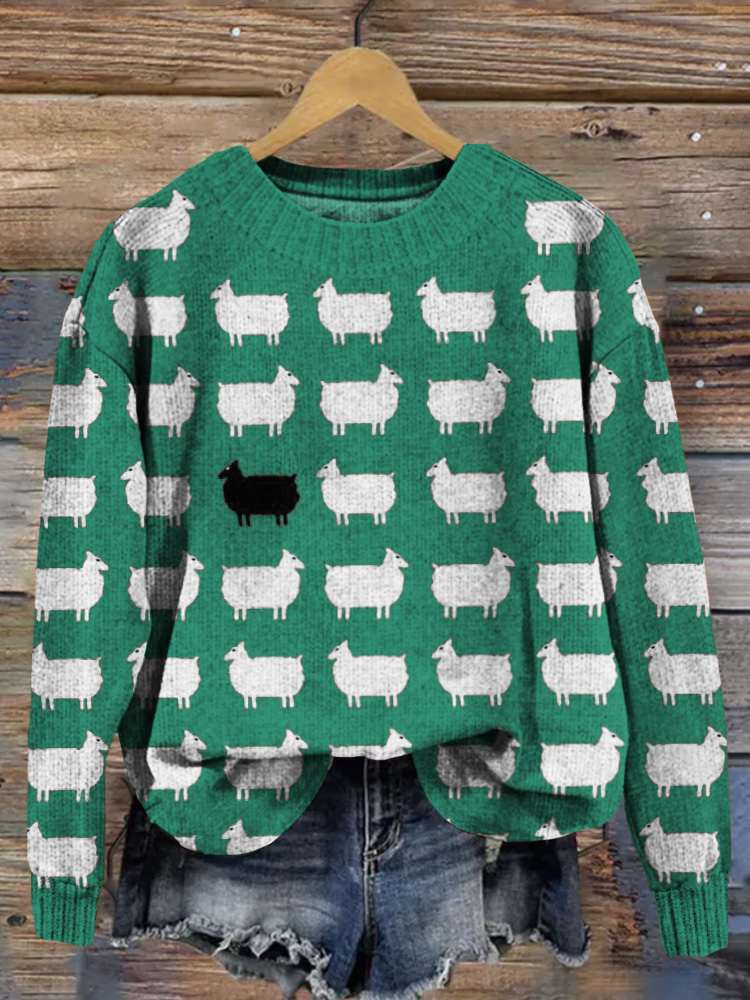 Cute Sheeps Doodle Art Comfy Knit Sweater