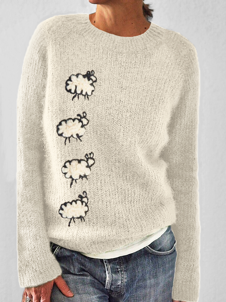 Cotton Sheep Pattern Cozy Knit Sweater