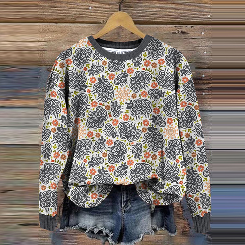 Farm Sheep Print Casual Sweatshirt