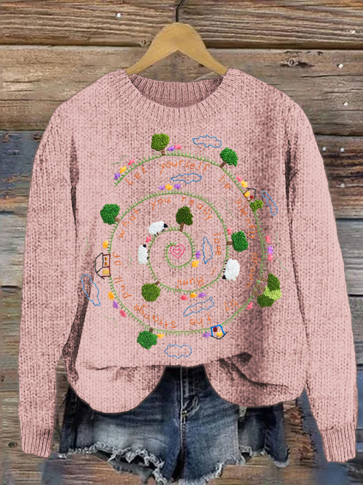 Sheep Field Pattern Cozy Knit Sweater
