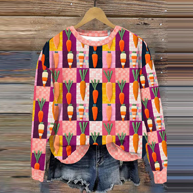 Carrot Print Crew Neck Casual Sweatshirt