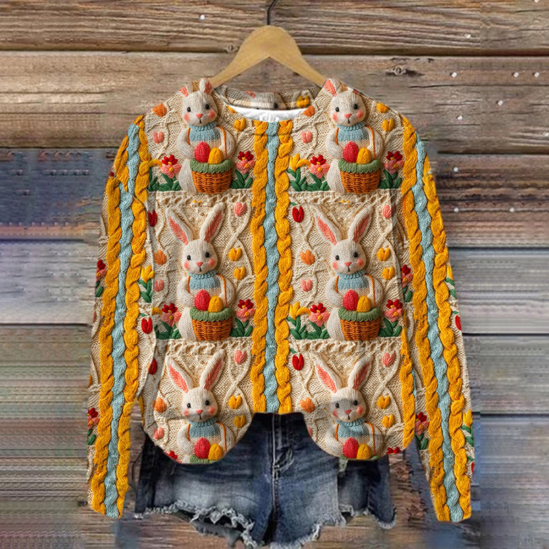 Easter Egg Bunny Print Casual Sweatshirt