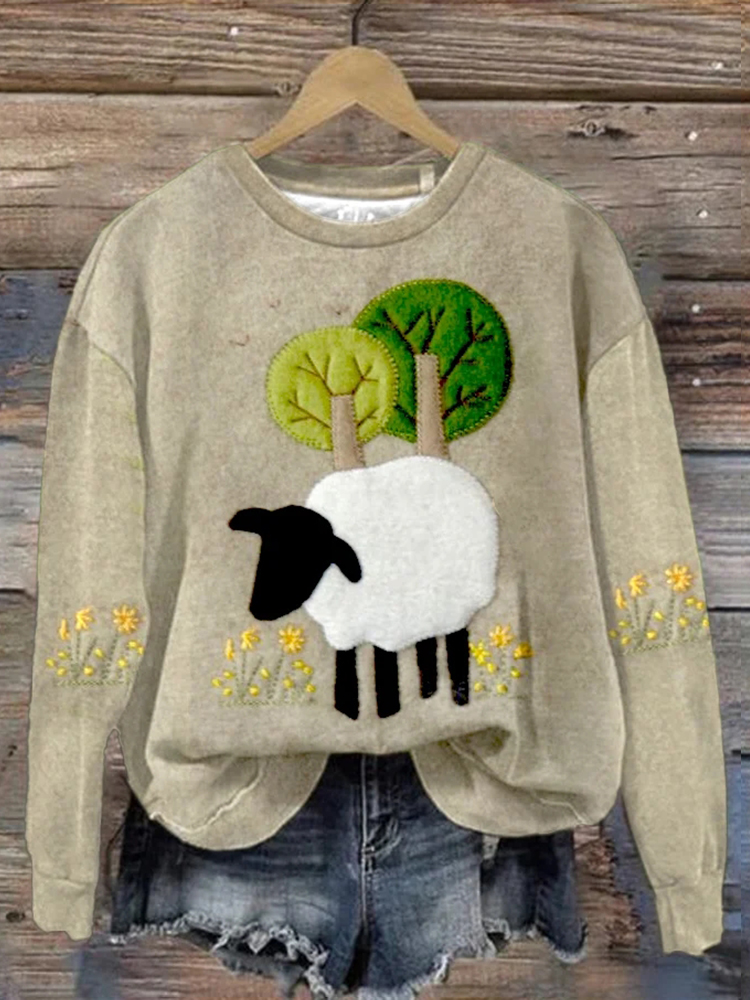 Women'S Sheep Art Print Hoodie Long Sleeve Sweatshirt