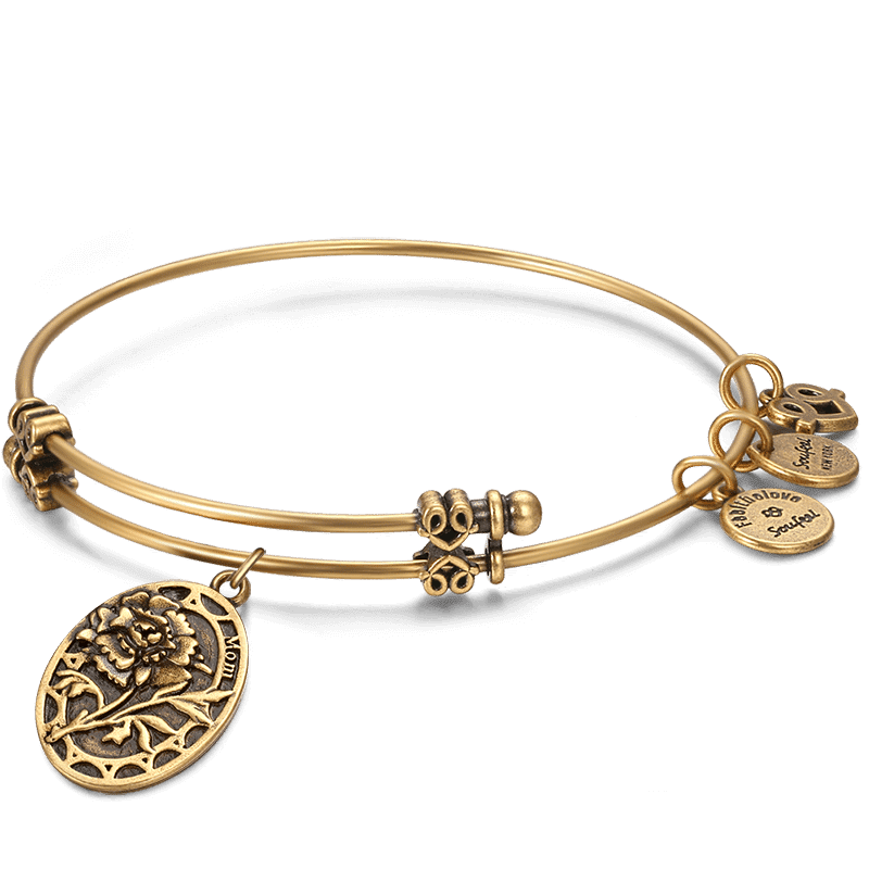 Carnation for Mom Charm Bangle Gold Plated