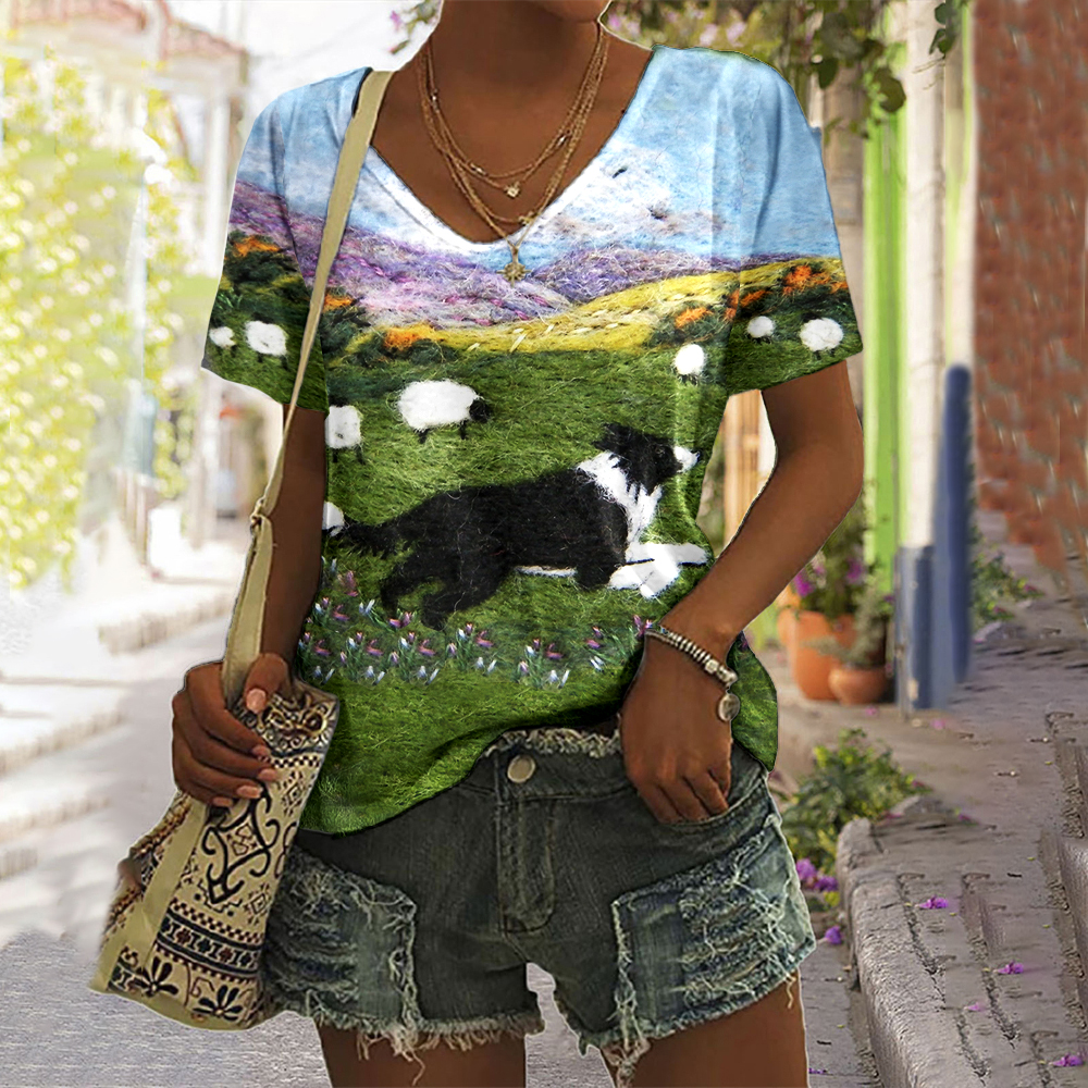 Funny Running Sheepdog Wool Felt Cozy T-Shirt