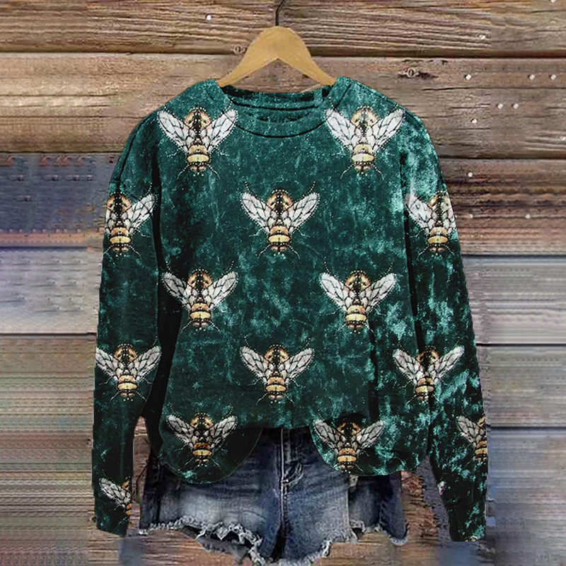 Vintage Bees Pattern All Over Print Sweatshirt