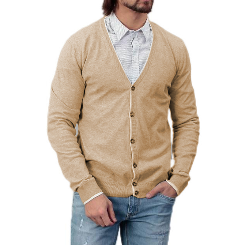 Men's V-neck Knitted Cardigan Long Sleeve Sweater