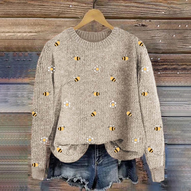Vintage Bee And Floral Art Cozy Knit Sweater