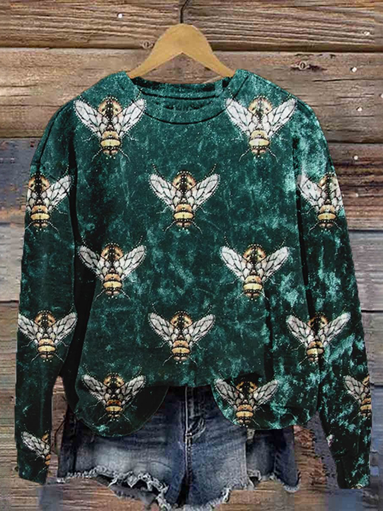 Vintage Bees Pattern All Over Print Sweatshirt