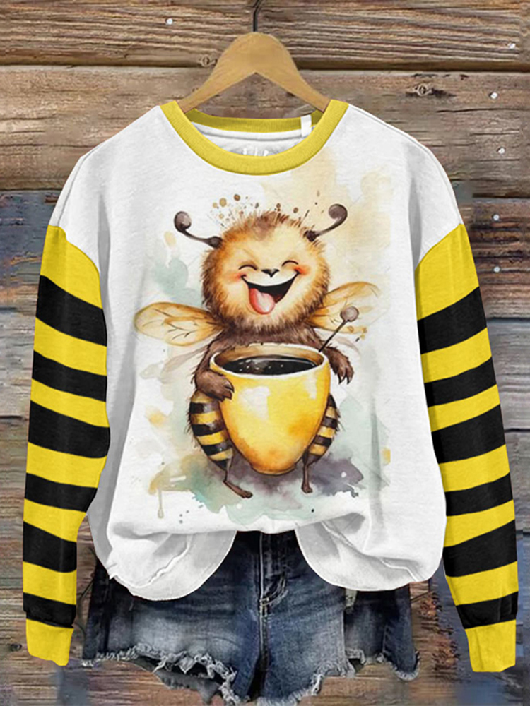 Bee Having Tea Print Casual Cozy Sweatshirt