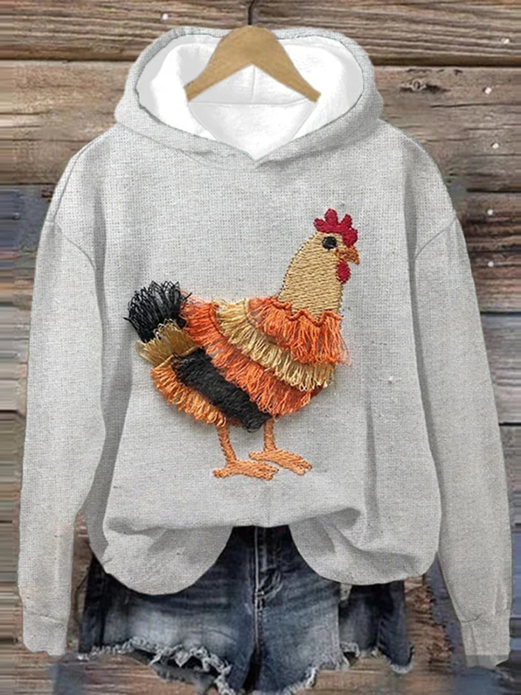 Women's Chicken Farm Print Long Sleeve Hoodie