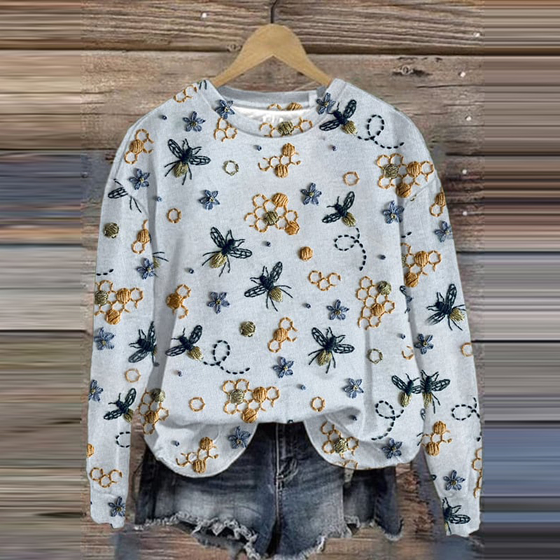 Bee Print Round Neck Sweatshirt
