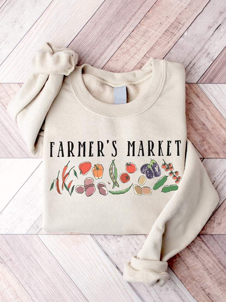 Vegetable Market Print Crew Neck Sweatshirt