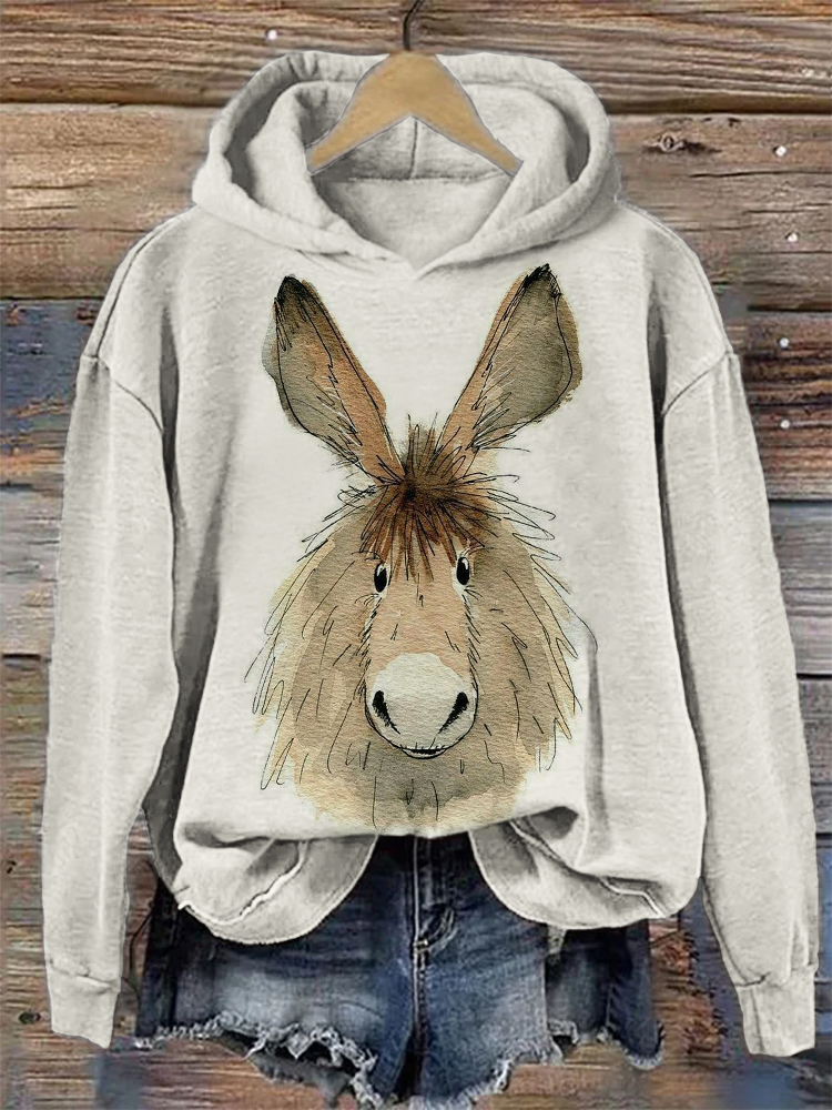 Funny Donkey Watercolor Art Cozy Hoodie