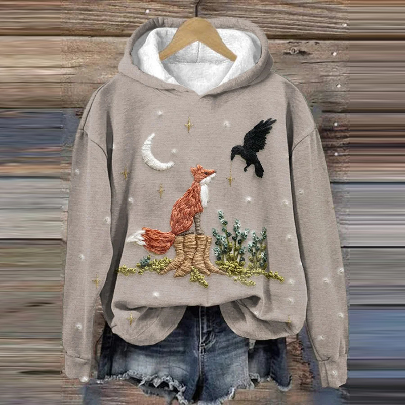 Women'S Fox Art Print Long Sleeve Sweatshirt