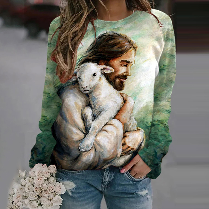 Women's Jesus Leaves The 99, Parable of The Lost Sheep Printed Sweatshirt