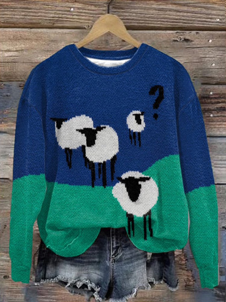 Sheep Print Casual Crew Neck Sweatshirt