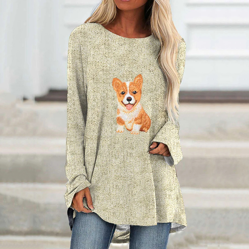 Women's Puppy Print Raglan Long Sleeved Tunic