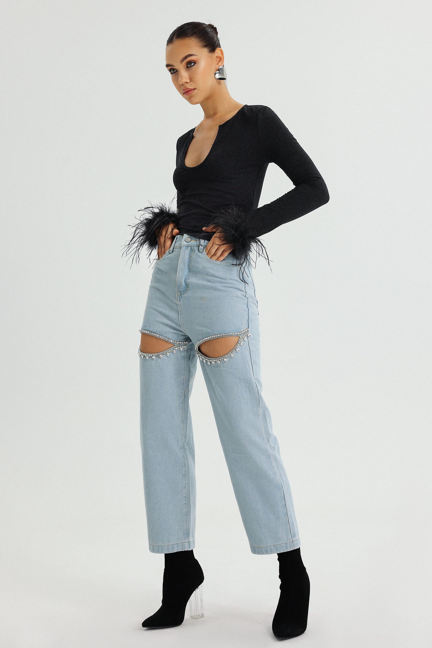 Takila Low-Neck Feather Top