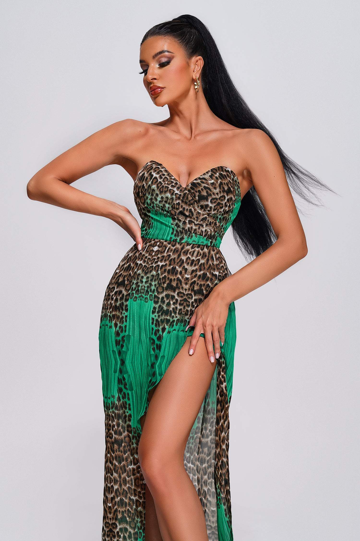 Fenby Leopard Strapless Maxi Dress