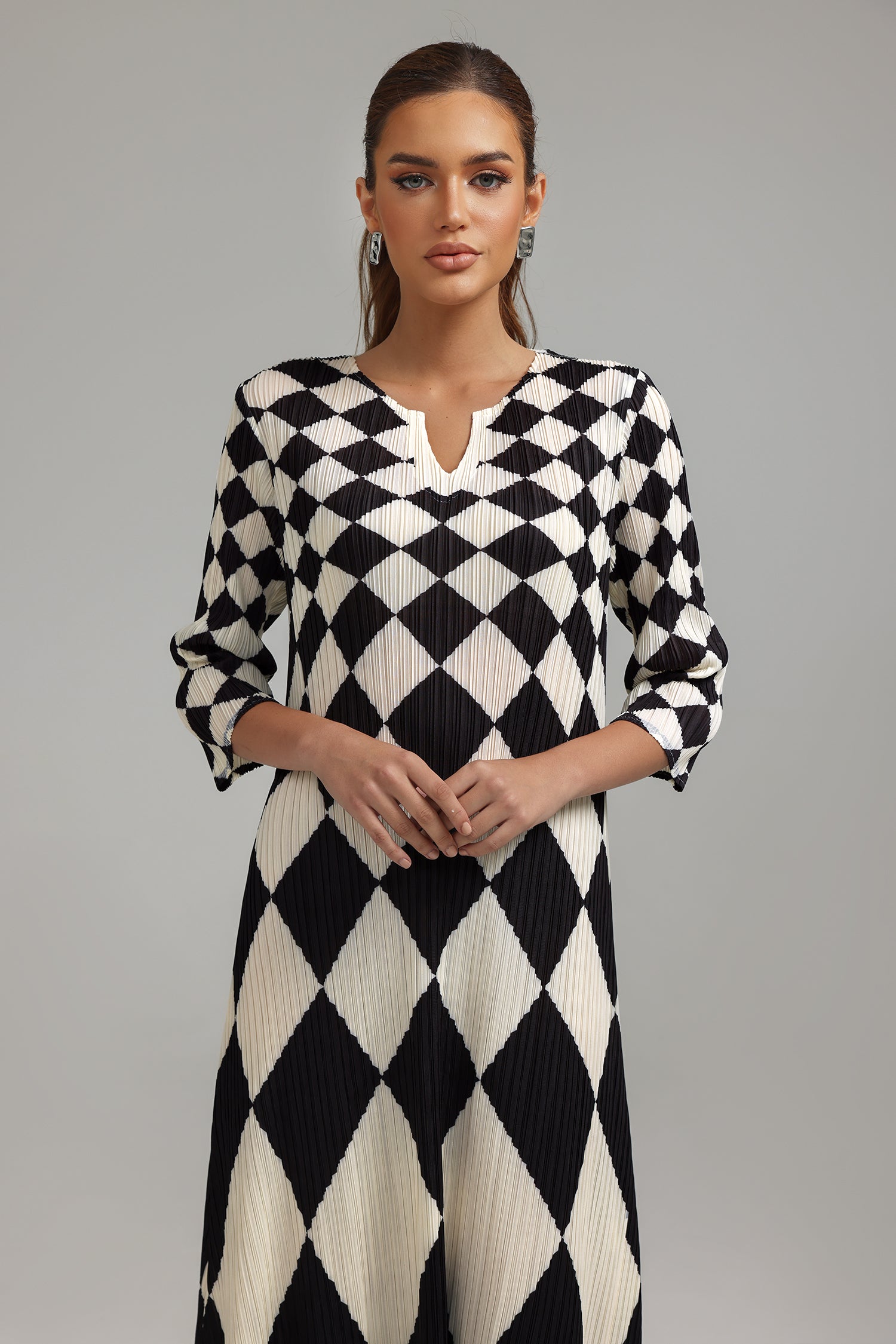 Natalya Rhombic Pleated Midi Dress